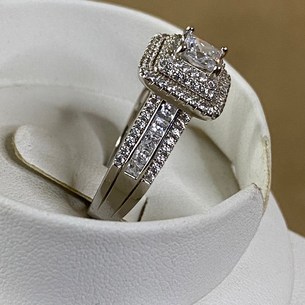 Jeulia Princess Cut Wedding Ring Sterling Silver Bridal‎ Cubic Zirconia Sz 10.5 - Picture 9 of 14
